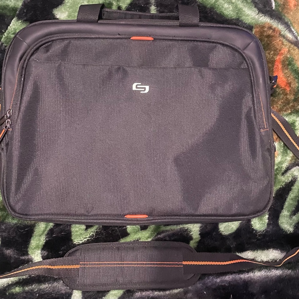 Orange and black laptop bag